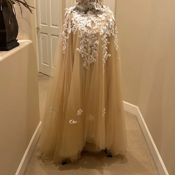 Strapless Gown with White Floral Details - Picture 3 of 15